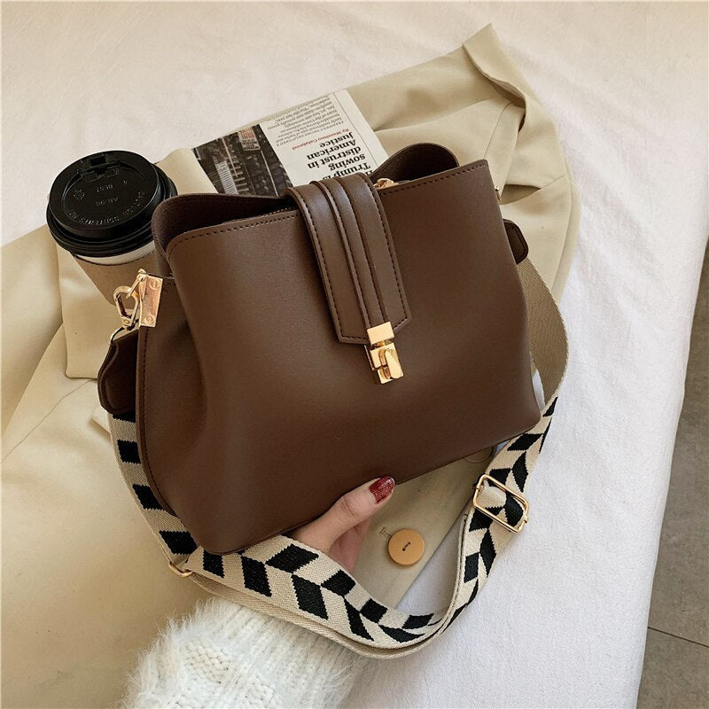 Crossbody Bag Faux Leather with Canvas Strap and Metal Clasp