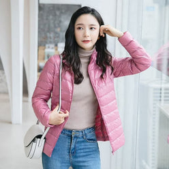 Quilted Jacket Polyester Lightweight with Stand Collar, Tailored Fit