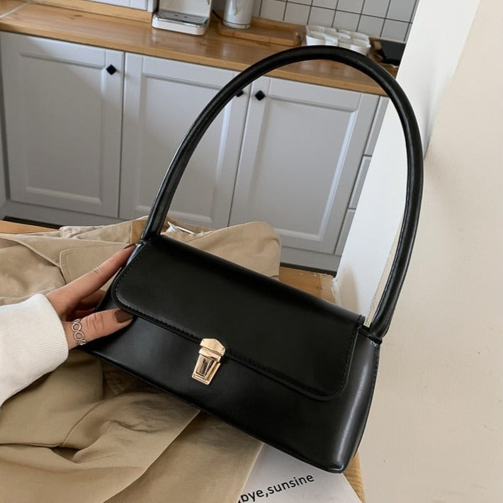 Shoulder Bag Faux Leather with Gold-Tone Hardware