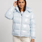 Short Shiny Hooded Puffer Jacket with Puffy Channels
