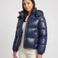 Short Shiny Hooded Puffer Jacket with Puffy Channels