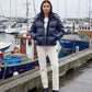 Short Shiny Hooded Puffer Jacket with Puffy Channels