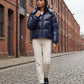 Short Shiny Hooded Puffer Jacket with Puffy Channels