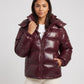 Short Shiny Hooded Puffer Jacket with Puffy Channels