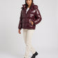 Short Shiny Hooded Puffer Jacket with Puffy Channels