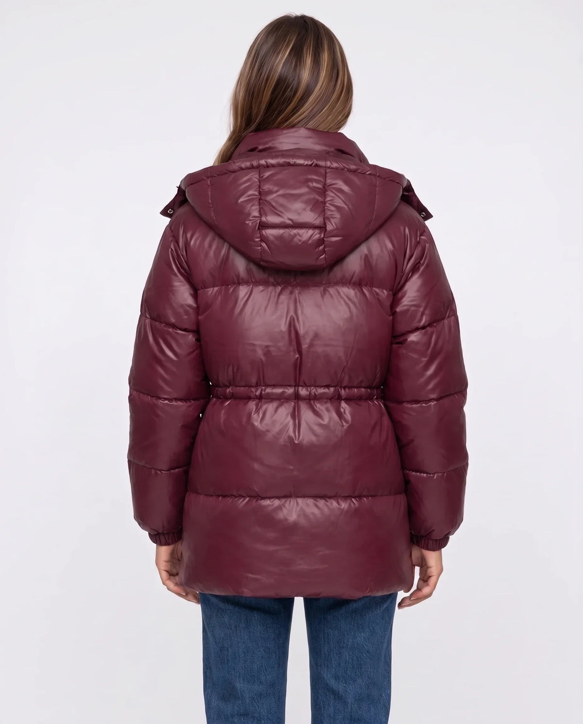 Shiny Puffer Jacket with Drawcord Waist