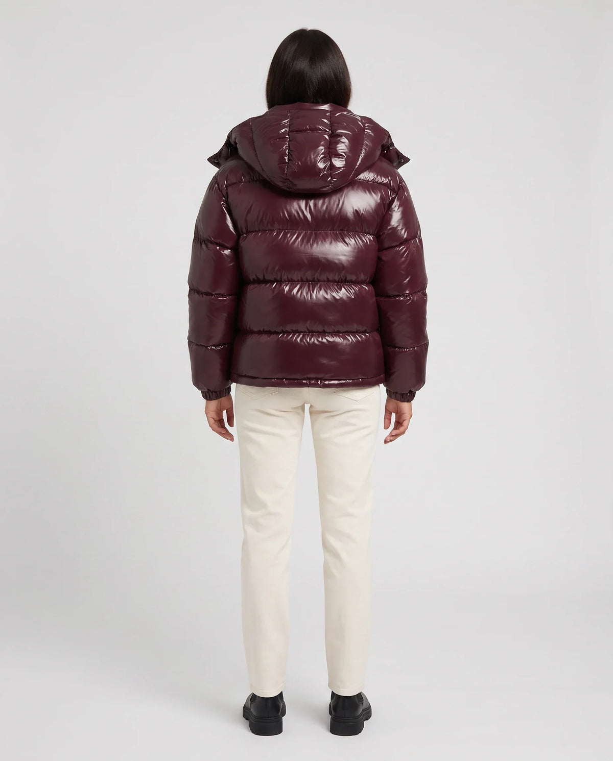 Short Shiny Hooded Puffer Jacket with Puffy Channels