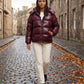 Short Shiny Hooded Puffer Jacket with Puffy Channels