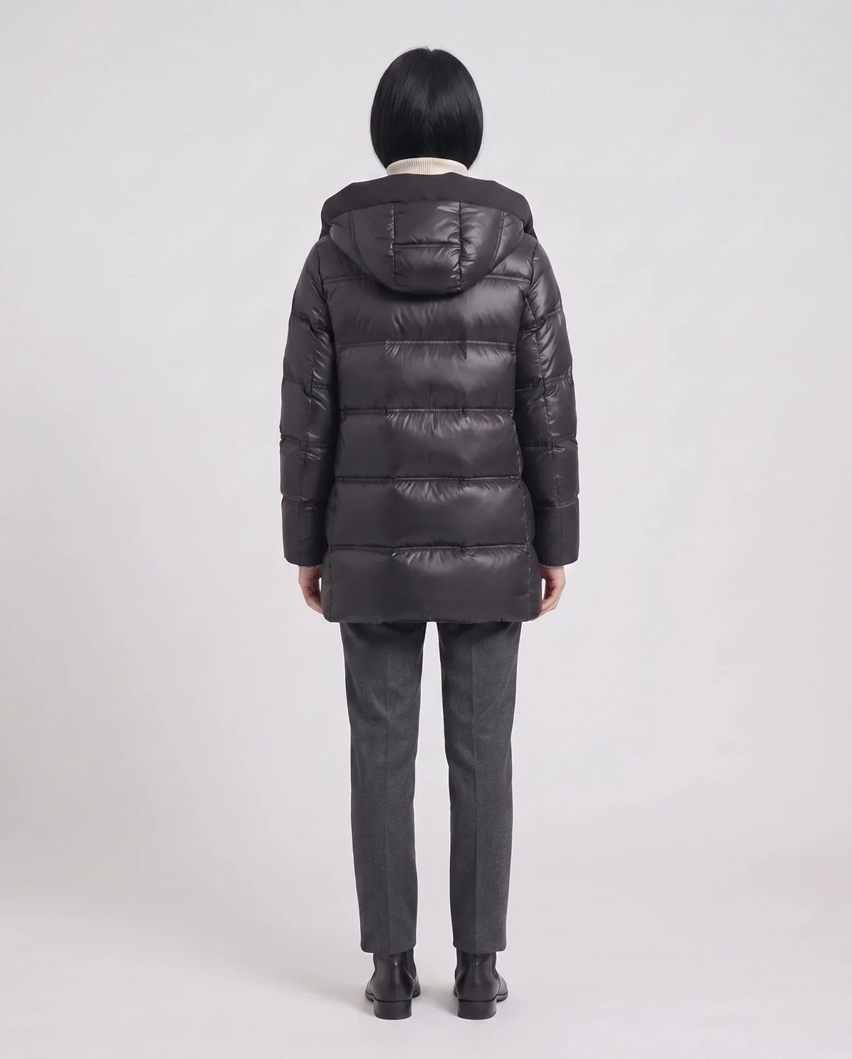Shiny Hooded Puffer Jacket with Popper Placket