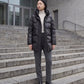 Shiny Hooded Puffer Jacket with Popper Placket