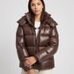 Short Shiny Hooded Puffer Jacket with Puffy Channels