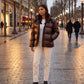 Short Shiny Hooded Puffer Jacket with Puffy Channels