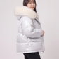 Short Shiny Puffer Jacket with Faux Fur Collar