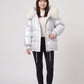Short Shiny Puffer Jacket with Faux Fur Collar