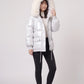 Short Shiny Puffer Jacket with Faux Fur Collar