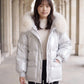 Short Shiny Puffer Jacket with Faux Fur Collar