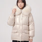 Short Shiny Puffer Jacket with Faux Fur Collar