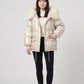 Short Shiny Puffer Jacket with Faux Fur Collar