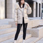 Short Shiny Puffer Jacket with Faux Fur Collar