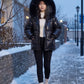 Short Shiny Puffer Jacket with Faux Fur Collar
