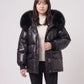 Short Shiny Puffer Jacket with Faux Fur Collar