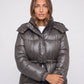 Shiny Puffer Jacket with Drawcord Waist