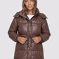 Shiny Puffer Jacket with Drawcord Waist