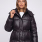 Shiny Puffer Jacket with Drawcord Waist