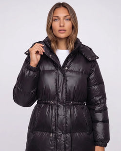 Shiny Puffer Jacket with Drawcord Waist