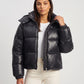 Short Shiny Hooded Puffer Jacket with Puffy Channels