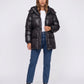 Shiny Puffer Jacket with Drawcord Waist