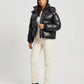 Short Shiny Hooded Puffer Jacket with Puffy Channels