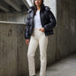 Short Shiny Hooded Puffer Jacket with Puffy Channels