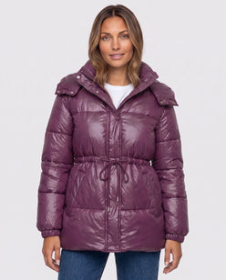 Shiny Puffer Jacket with Drawcord Waist