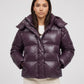 Short Shiny Hooded Puffer Jacket with Puffy Channels