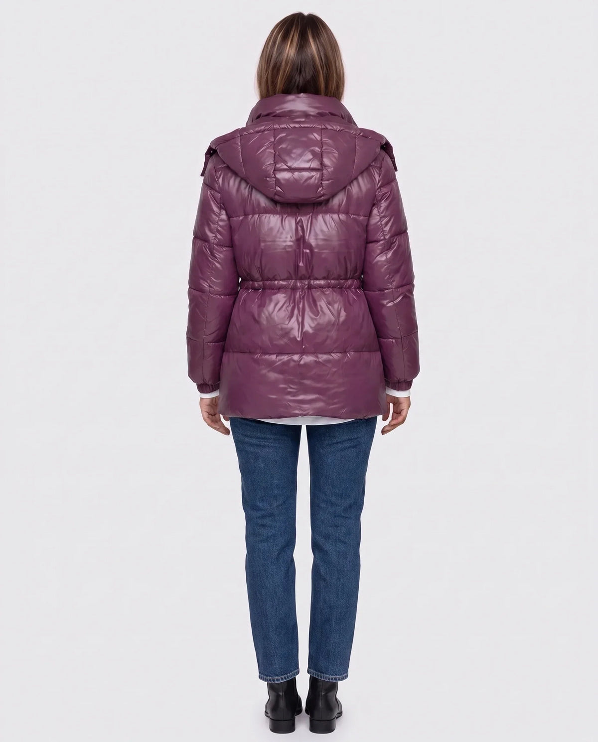 Shiny Puffer Jacket with Drawcord Waist