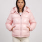 Short Shiny Hooded Puffer Jacket with Puffy Channels