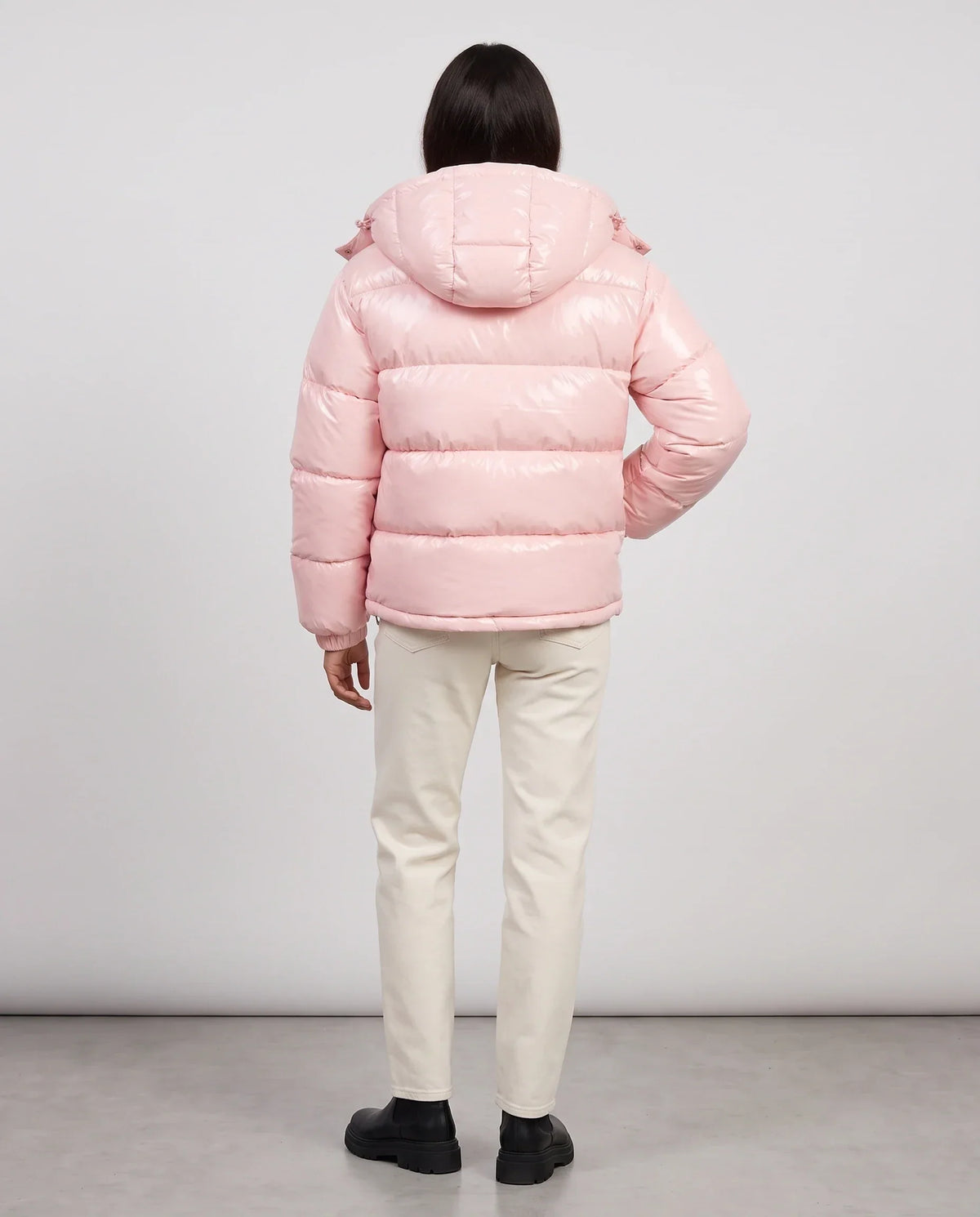 Short Shiny Hooded Puffer Jacket with Puffy Channels