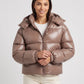 Short Shiny Hooded Puffer Jacket with Puffy Channels