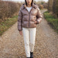 Short Shiny Hooded Puffer Jacket with Puffy Channels