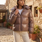 Short Shiny Hooded Puffer Jacket with Puffy Channels