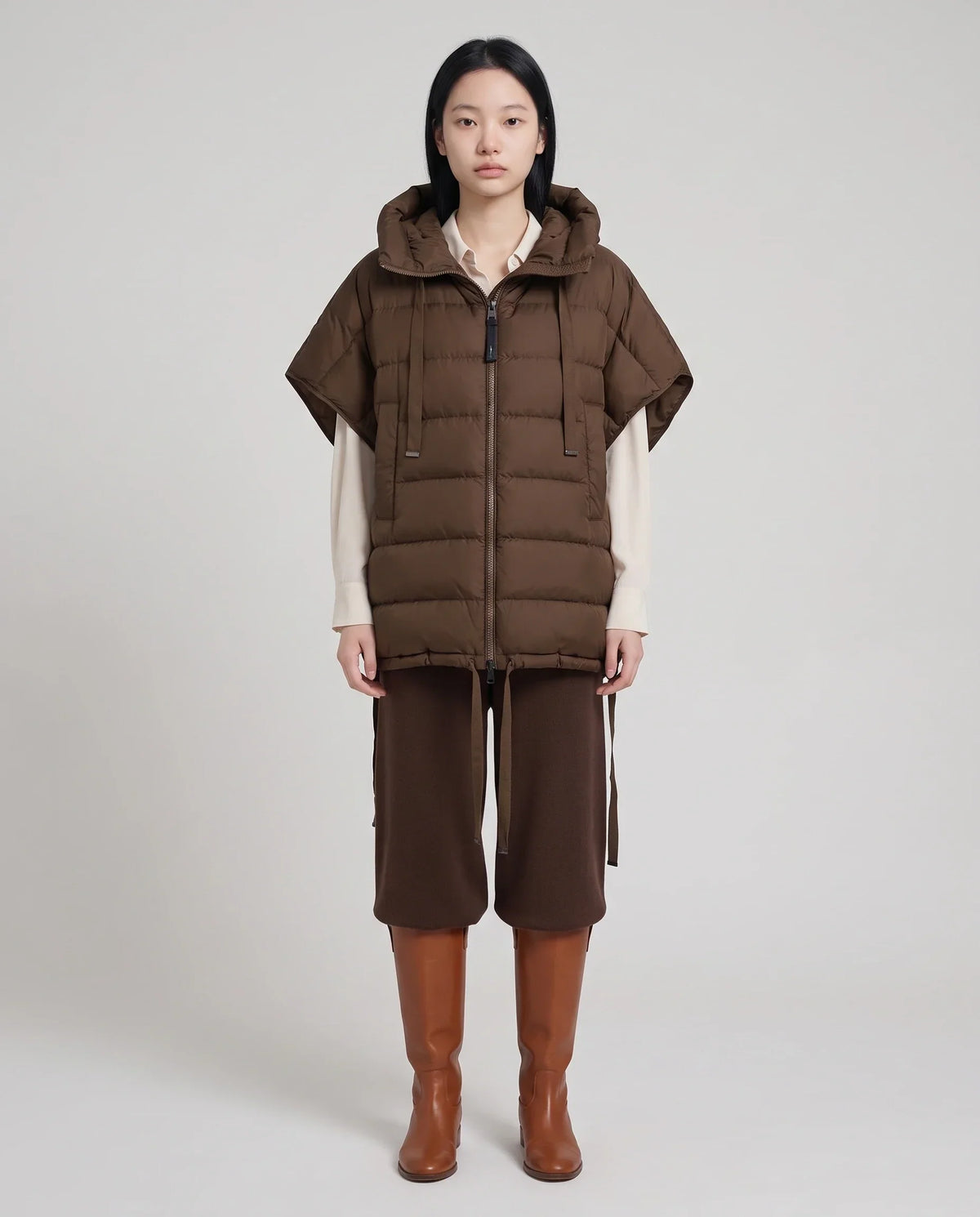 Sleeveless Puffer Cape Gilet with Hood