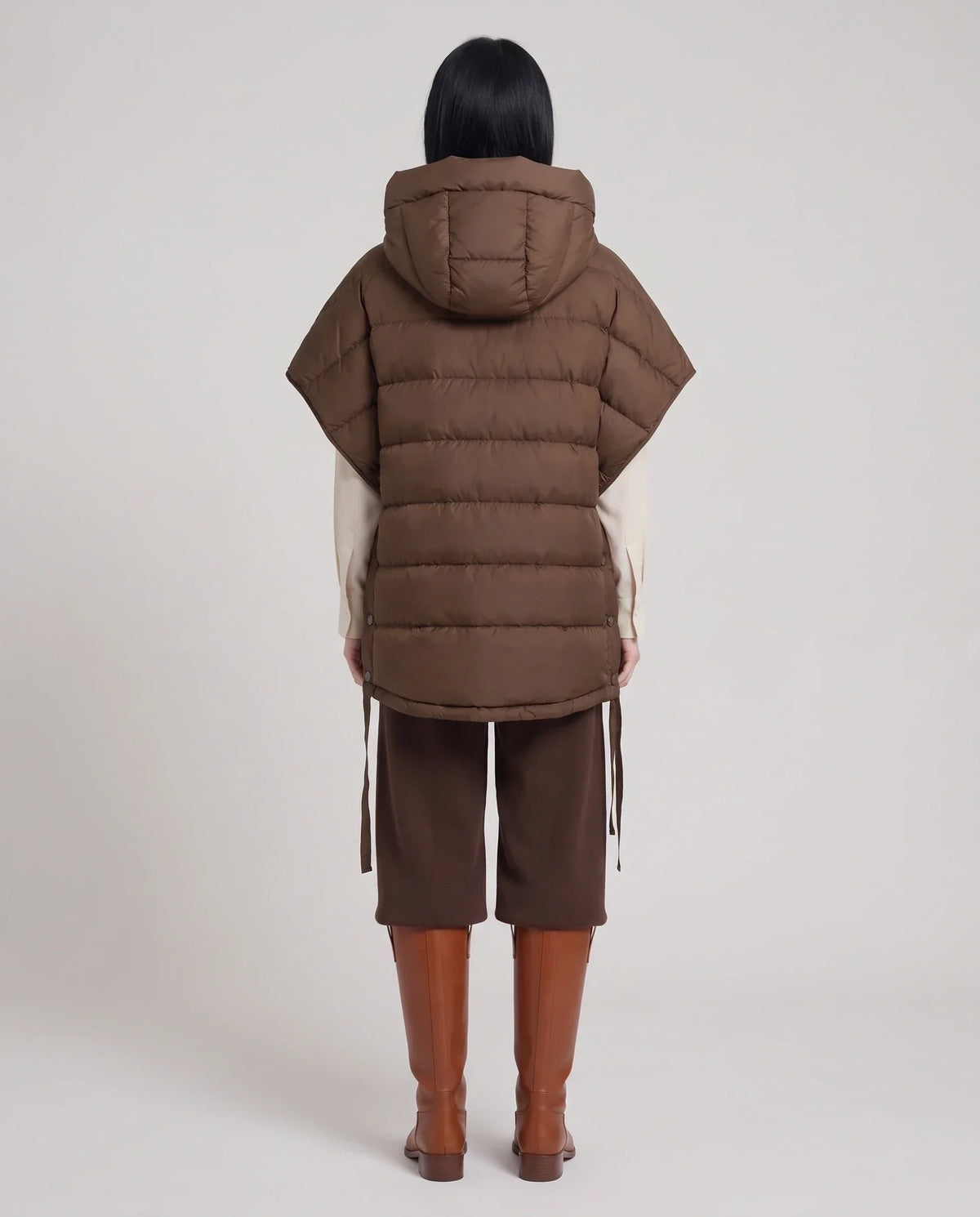 Sleeveless Puffer Cape Gilet with Hood
