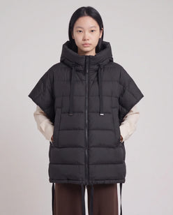 Sleeveless Puffer Cape Gilet with Hood