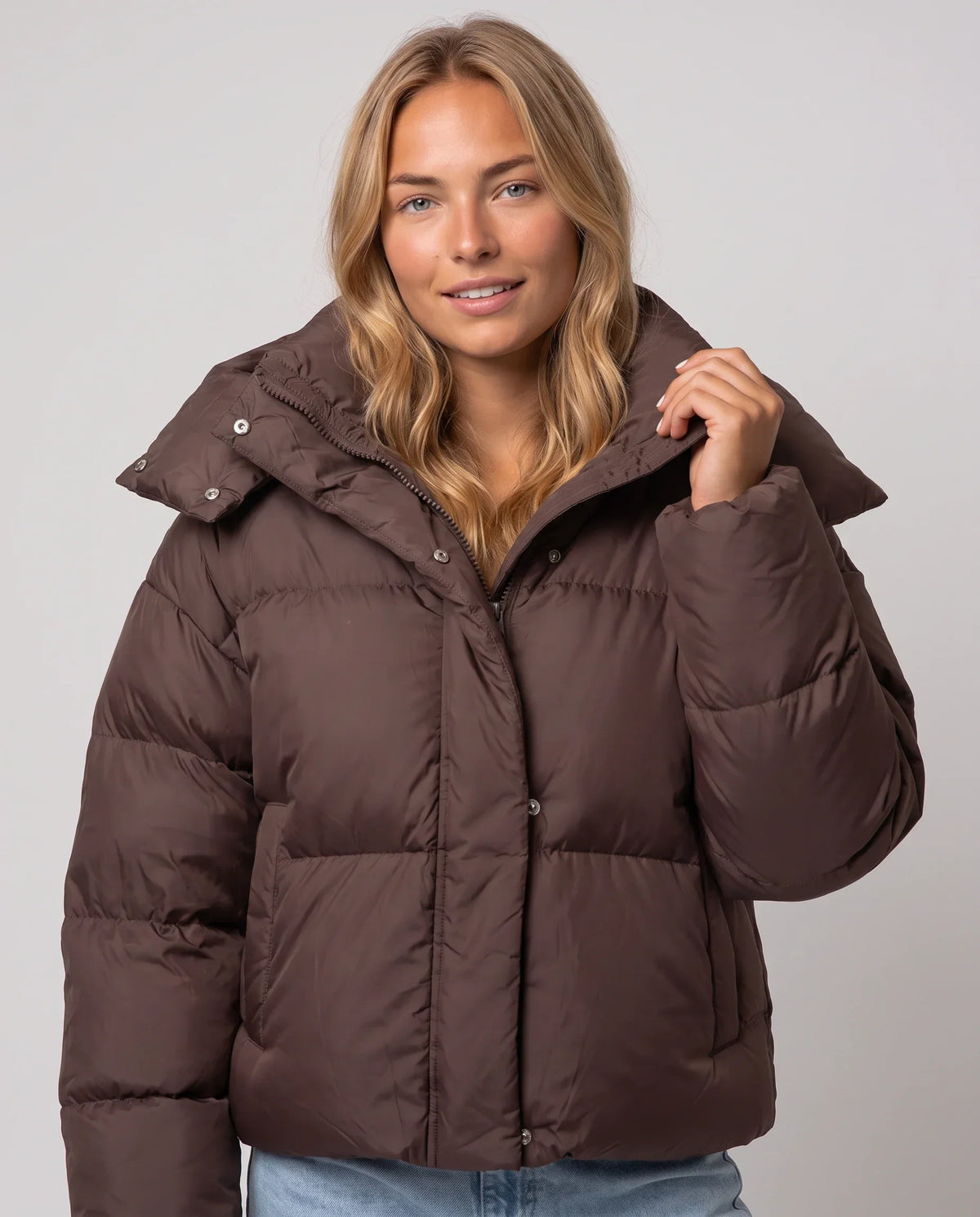 Short Puffer Jacket with Detachable Hood
