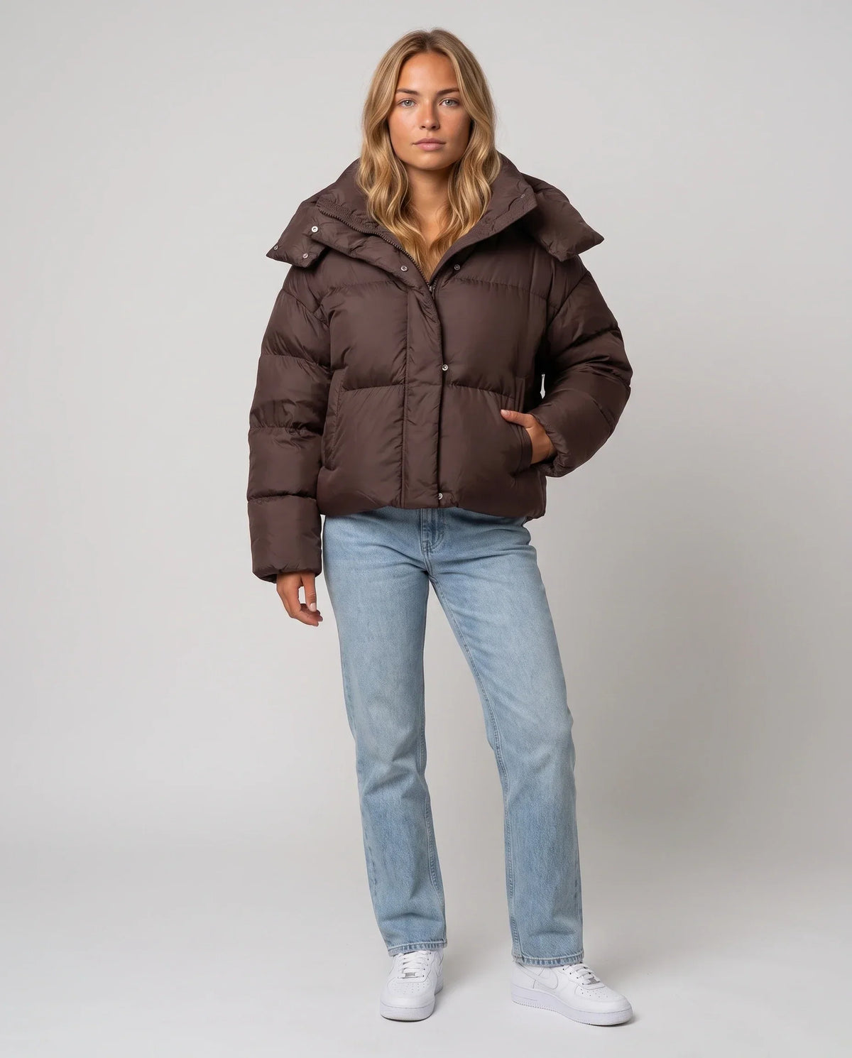 Short Puffer Jacket with Detachable Hood
