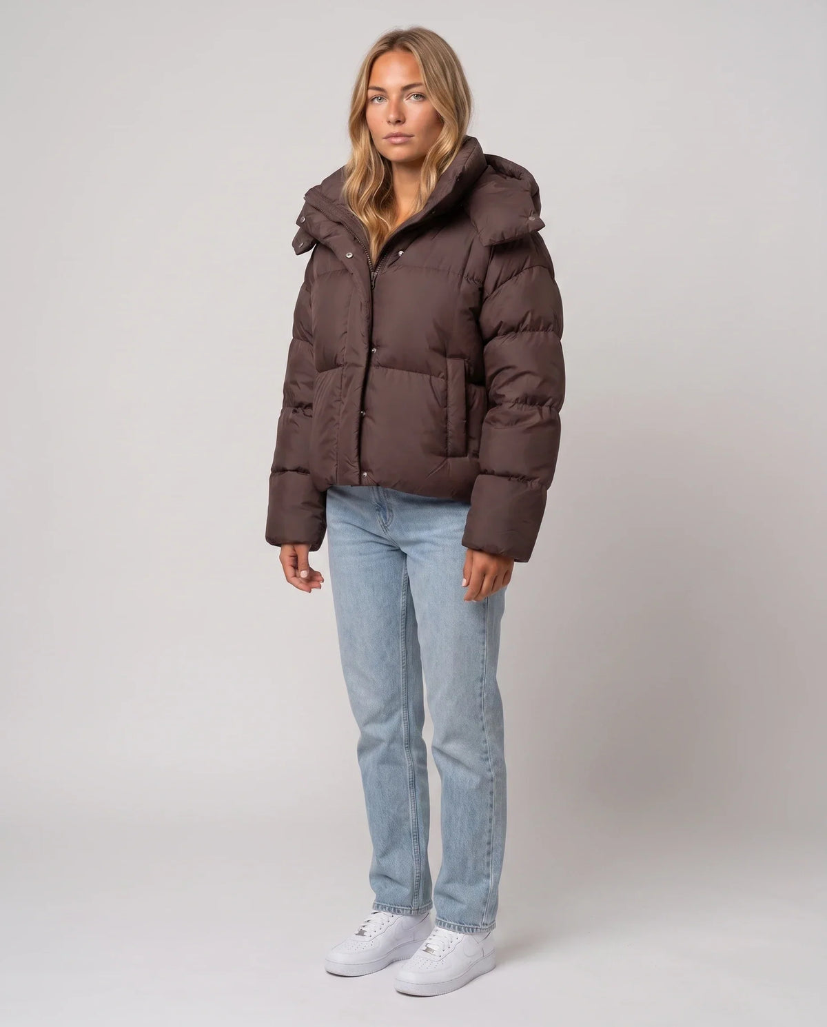 Short Puffer Jacket with Detachable Hood
