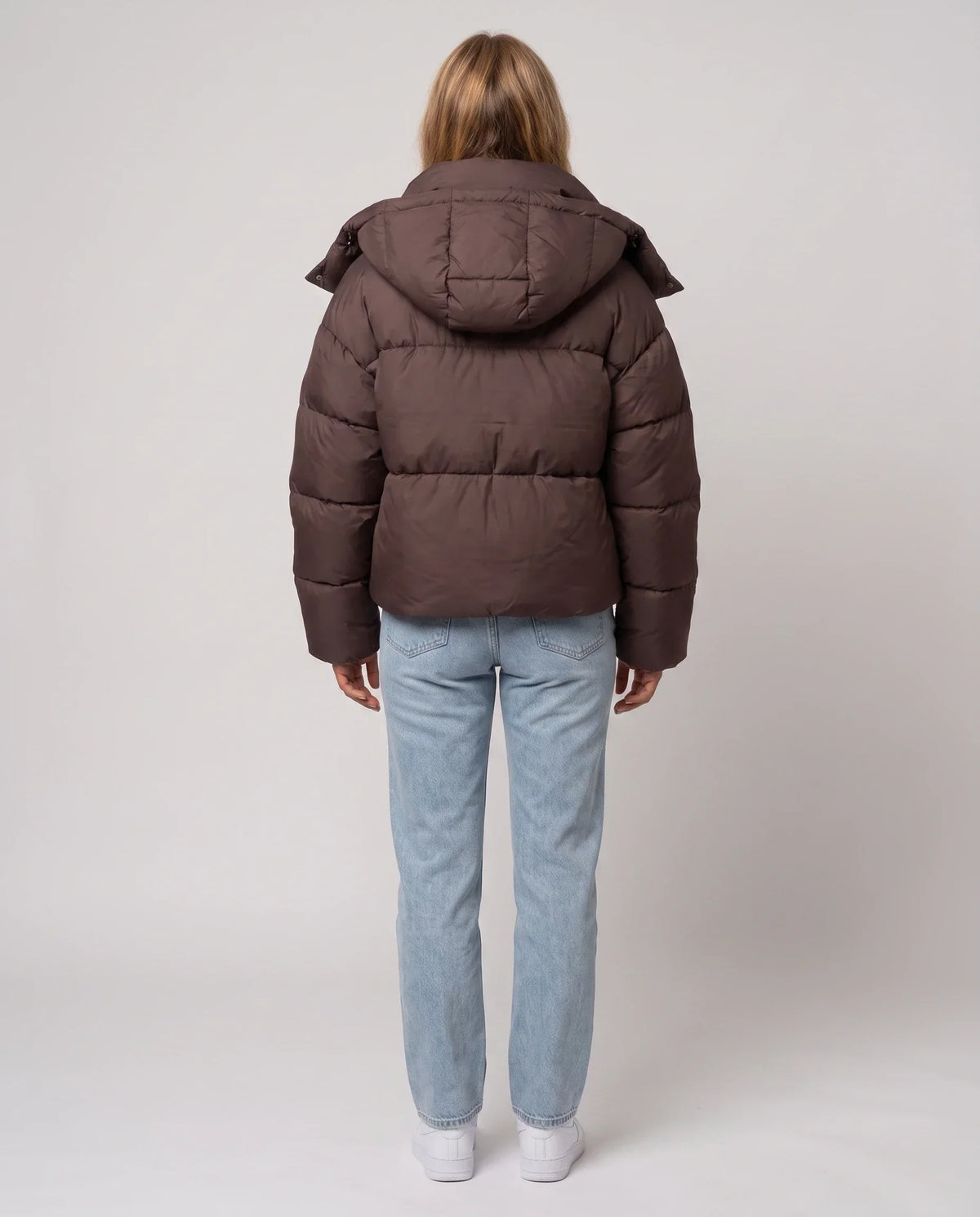 Short Puffer Jacket with Detachable Hood