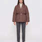 Short Belted Puffer Jacket with Wrap Shawl Collar