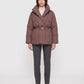 Short Belted Puffer Jacket with Wrap Shawl Collar